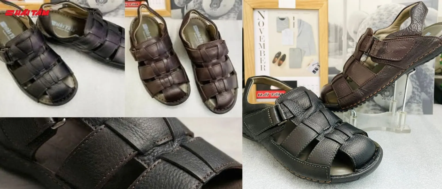 Chi tiết chất liệu da thật trên sandal da nam cao cấp – thoáng mát mùa hè tại Hải Tâm